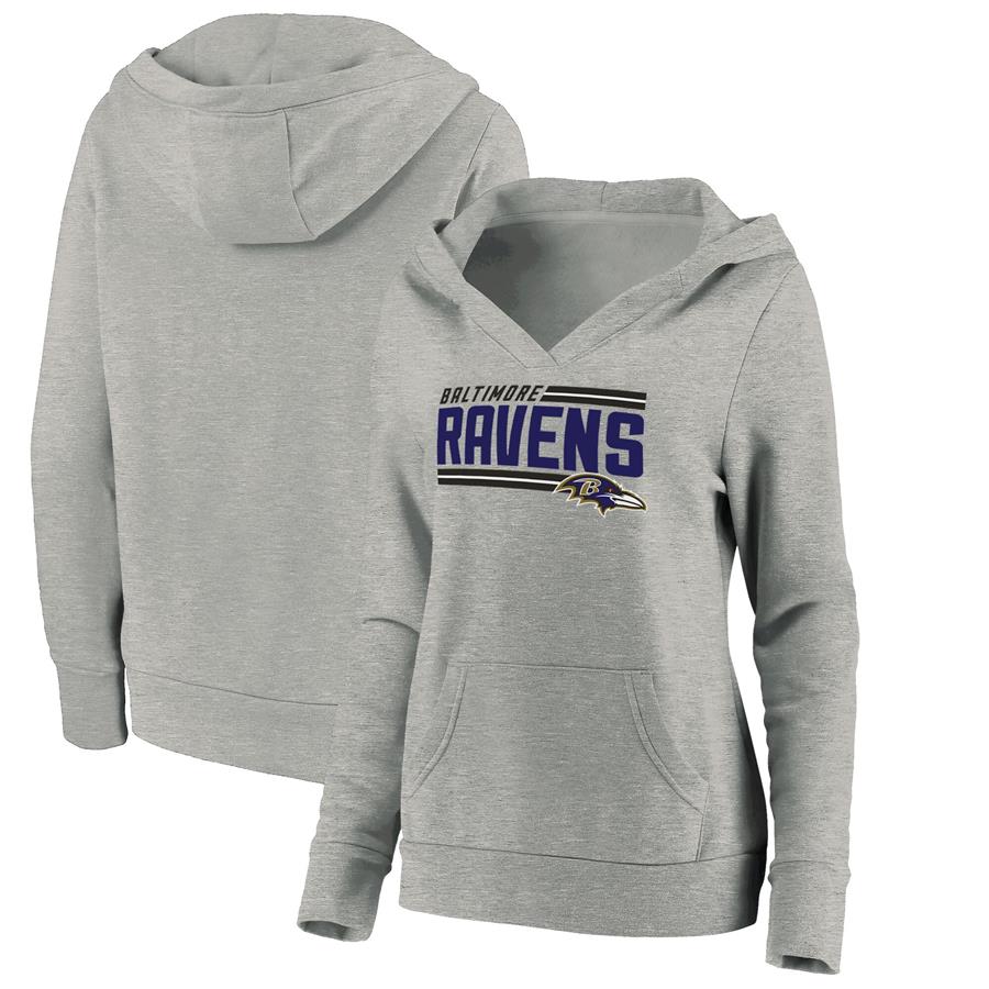 Baltimore Ravens Fanatics Branded Women's On Side Stripe V-Neck Pullover Hoodie - Heathered Gray