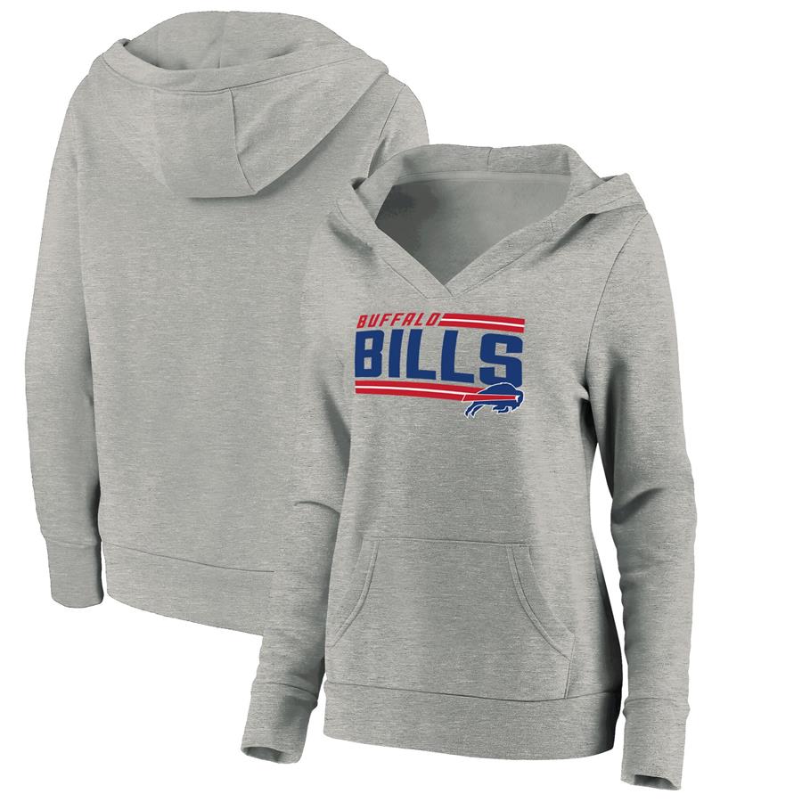 Buffalo Bills Fanatics Branded Women's On Side Stripe V-Neck Pullover Hoodie - Heathered Gray