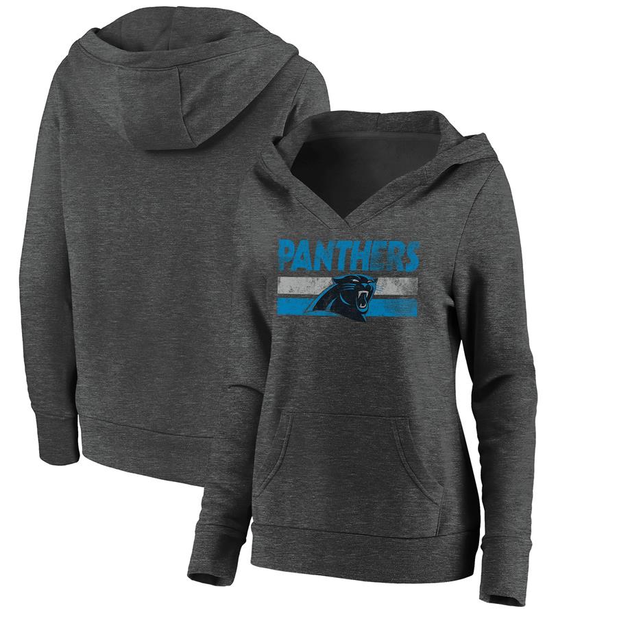 Carolina Panthers Fanatics Branded Women's First String V-Neck Pullover Hoodie - Charcoal