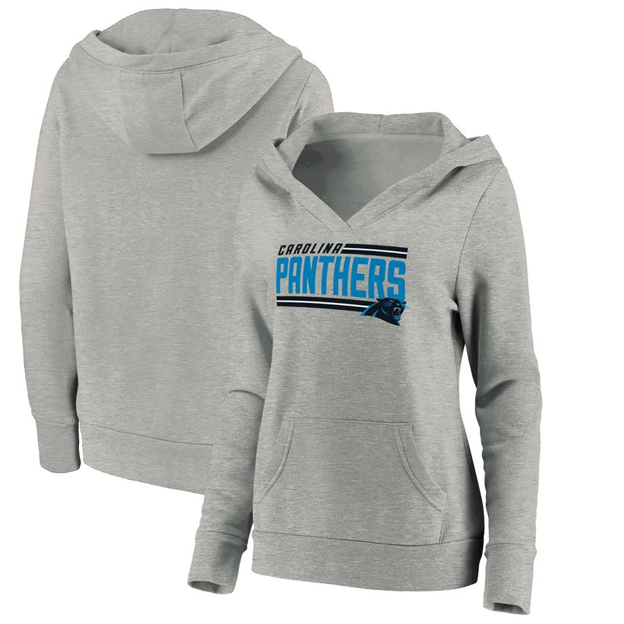 Carolina Panthers Fanatics Branded Women's On Side Stripe V-Neck Pullover Hoodie - Heathered Gray