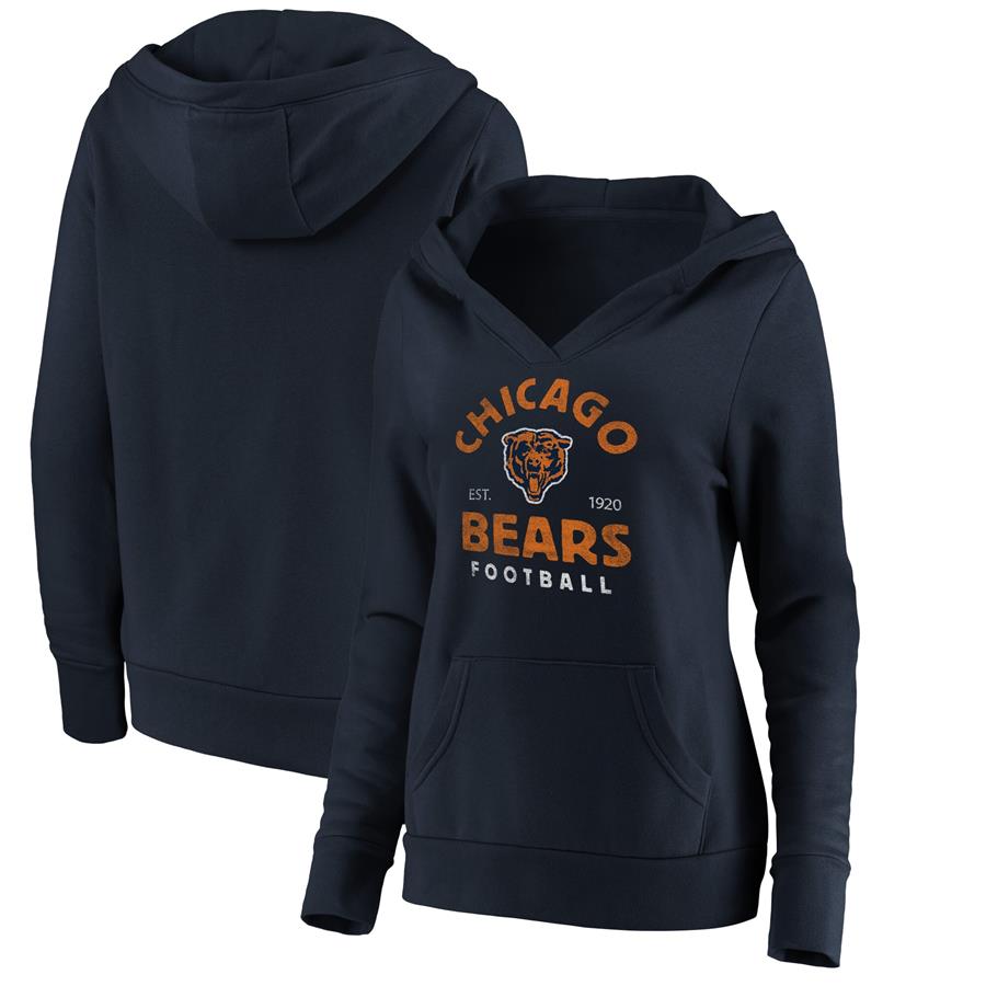 Chicago Bears Fanatics Branded Women's Vintage Arch V-Neck Pullover Hoodie - Navy