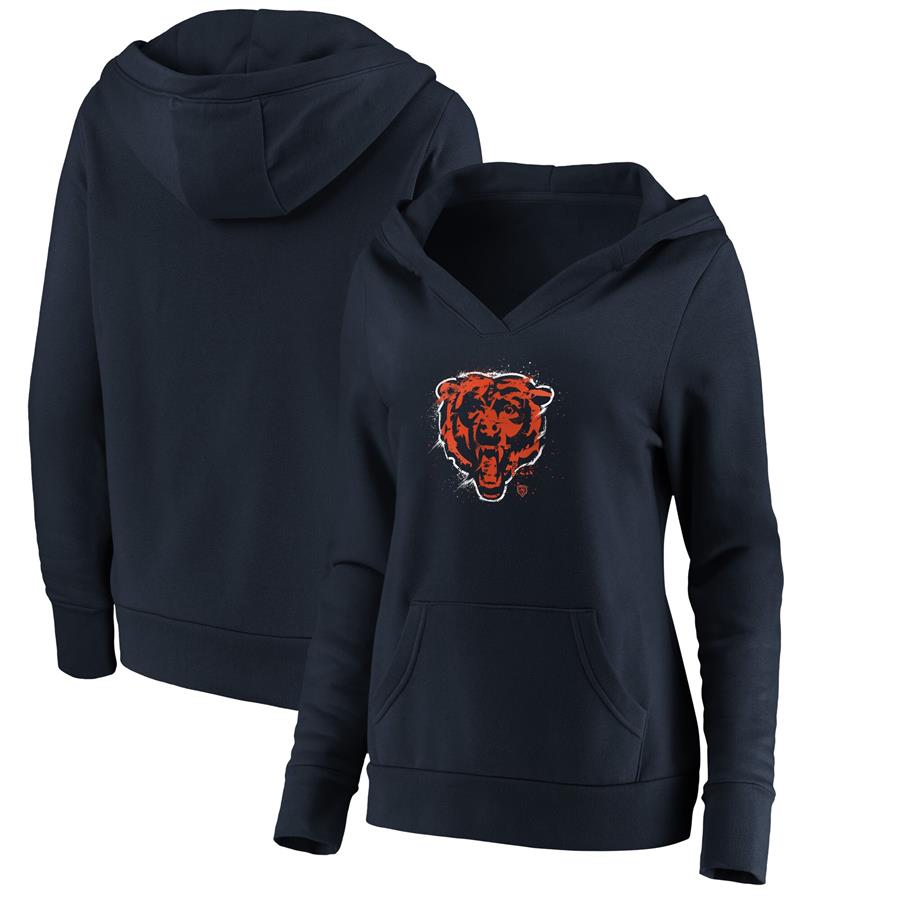 Chicago Bears Fanatics Branded Women's Splatter Logo V-Neck Pullover Hoodie - Navy