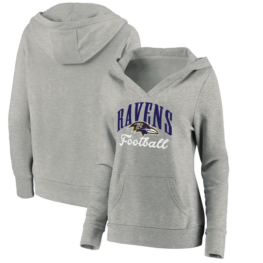 Baltimore Ravens Fanatics Branded Women's Victory Script V-Neck Pullover Hoodie - Heathered Gray
