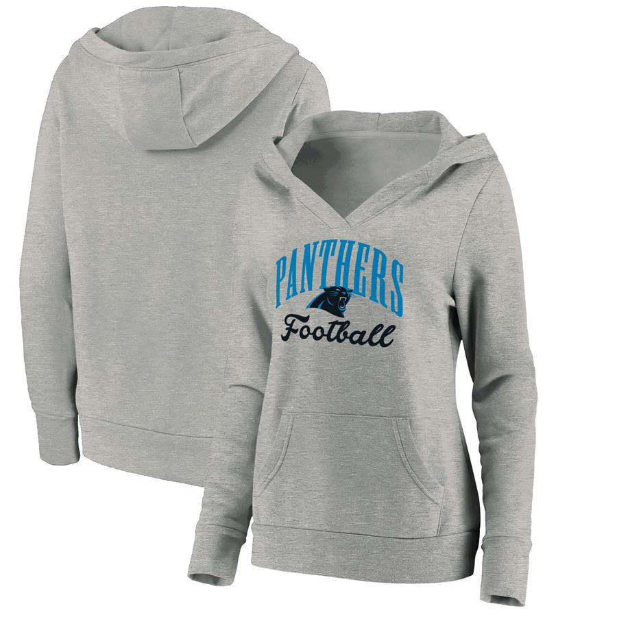 Carolina Panthers Fanatics Branded Women's Victory Script V-Neck Pullover Hoodie - Heathered Gray