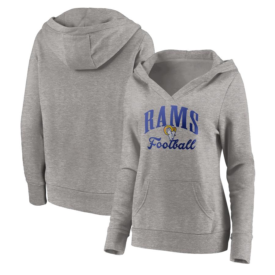 Los Angeles Rams Fanatics Branded Women's Victory Script V-Neck Pullover Hoodie - Heathered Gray