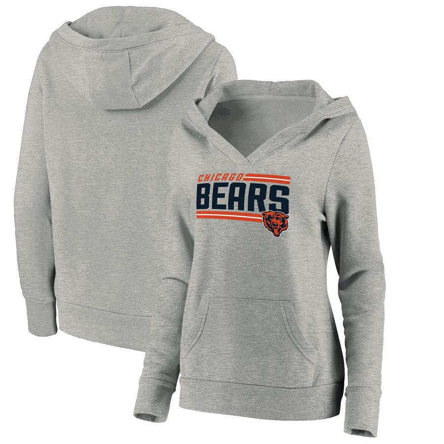 Chicago Bears Fanatics Branded Women's On Side Stripe V-Neck Pullover Hoodie - Heathered Gray