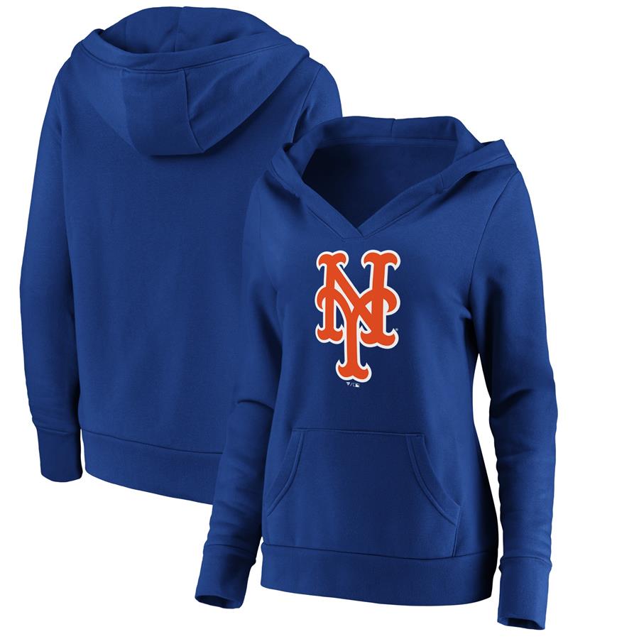 New York Mets Fanatics Branded Women's Official Logo V-Neck Pullover Hoodie - Royal