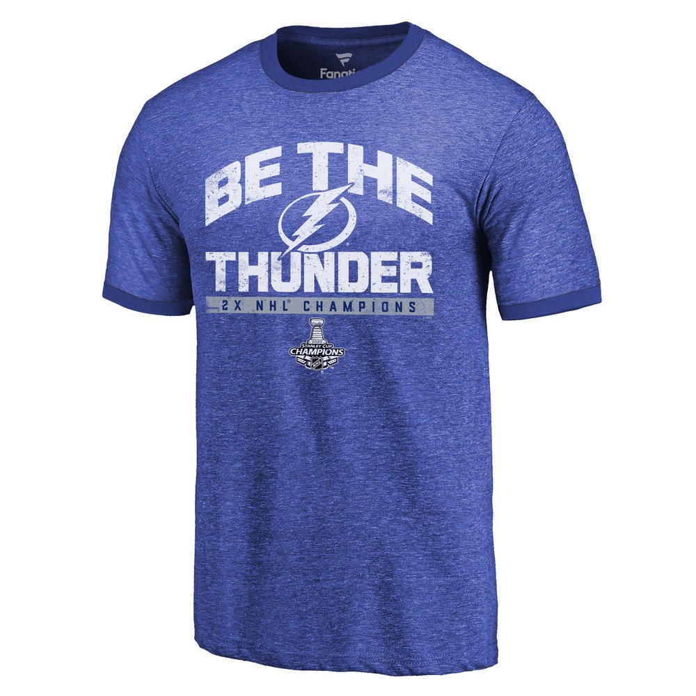Tampa Bay Lightning Fanatics Branded 2-Time Stanley Cup Champions Rinkside Tri-Blend Ringer T-Shirt - Blue