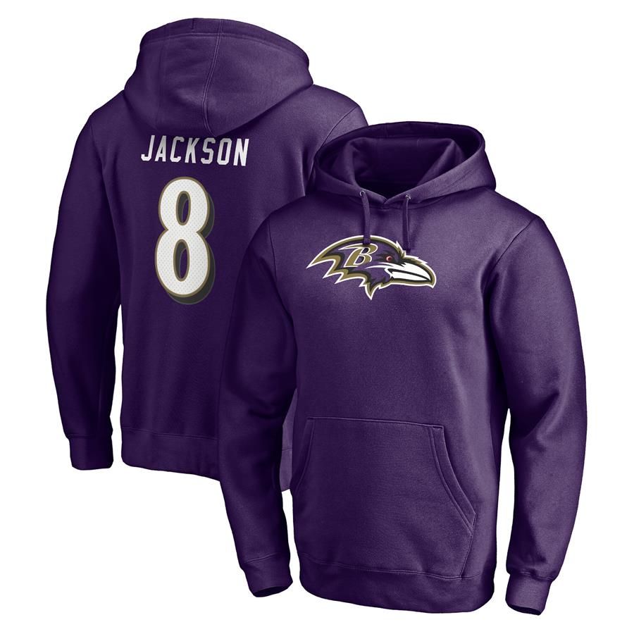 Lamar Jackson Baltimore Ravens Fanatics Branded Player Icon Name & Number Pullover Hoodie - Purple