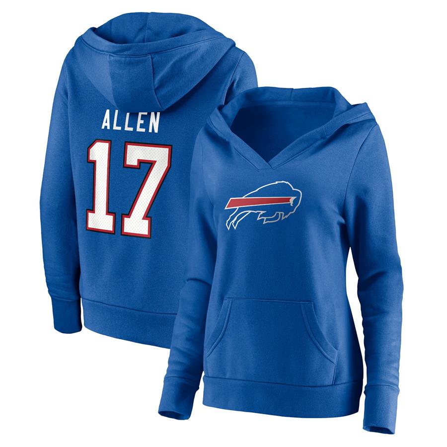 Josh Allen Buffalo Bills Fanatics Branded Women's Player Icon Name & Number Pullover Hoodie - Royal