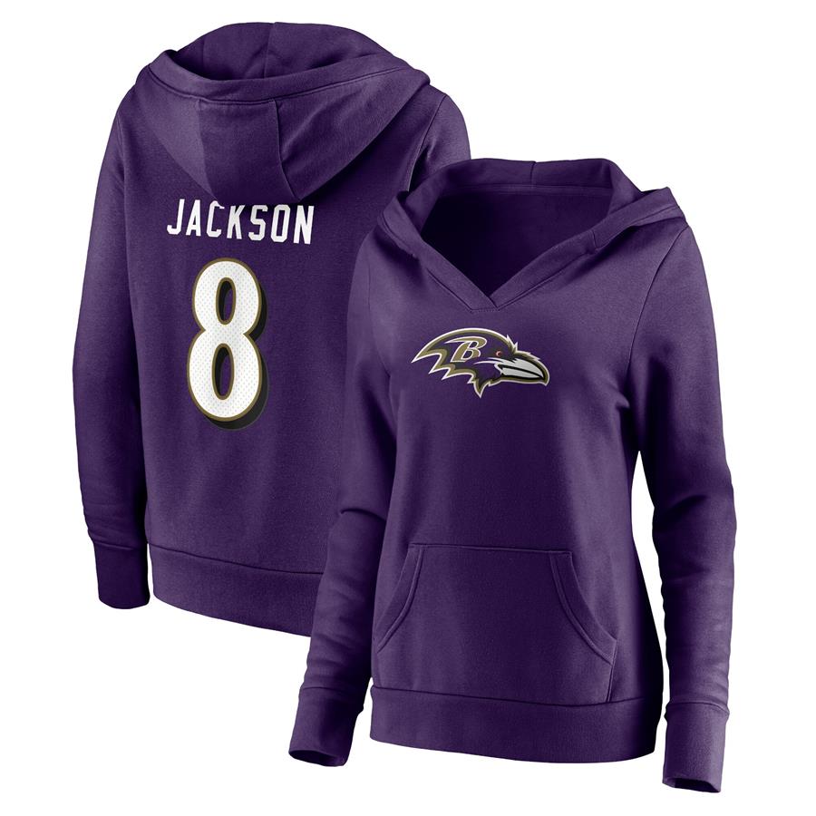 Lamar Jackson Baltimore Ravens Fanatics Branded Women's Player Icon Name & Number Pullover Hoodie - Purple