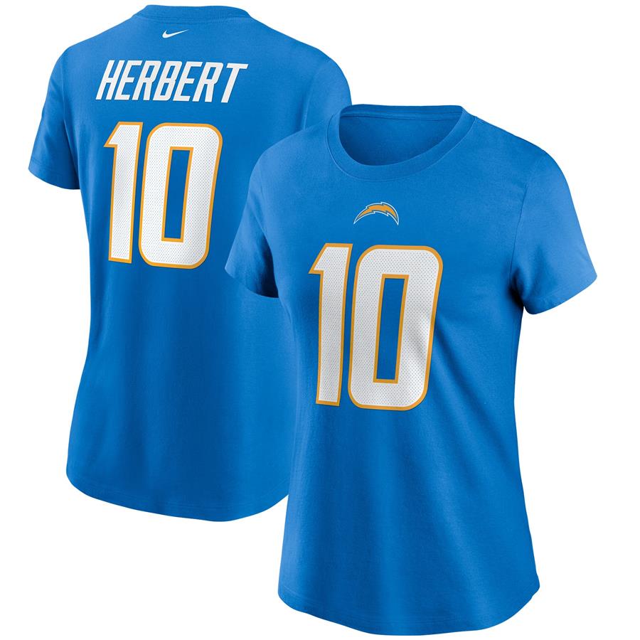 Женская футболка Justin Herbert Los Angeles Chargers Nike Name & Number (голубой)