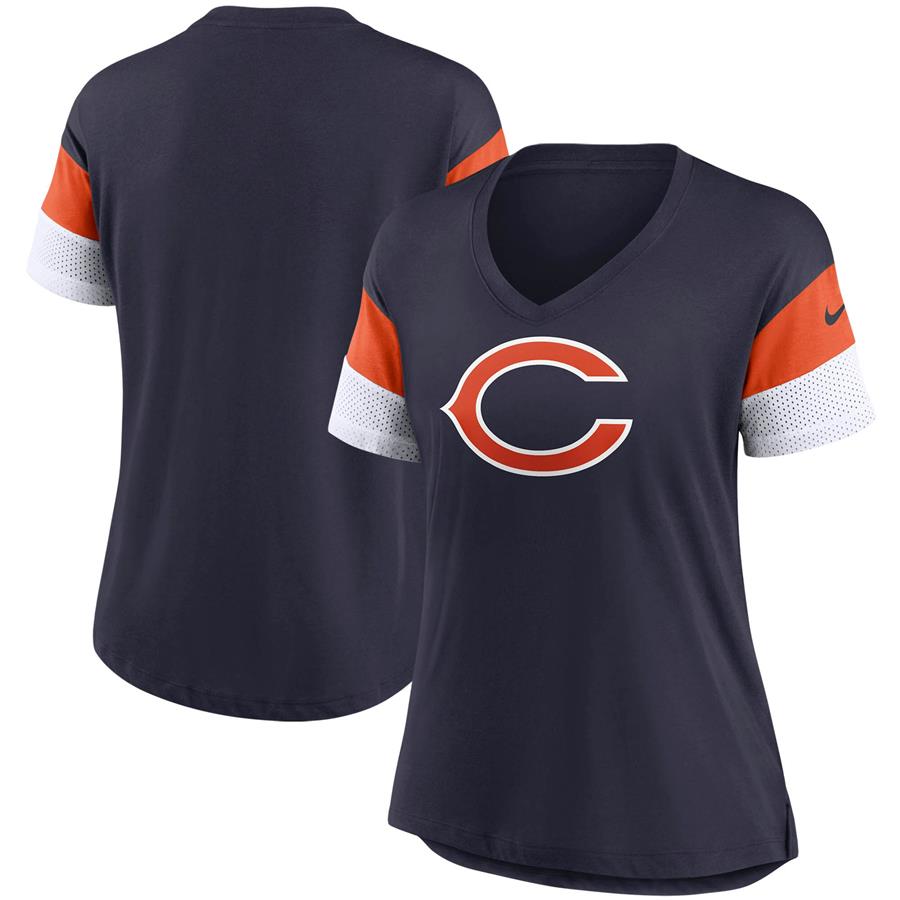 Chicago Bears Nike Women's Team Logo Fashion Performance Tri-Blend V-Neck T-Shirt - Navy