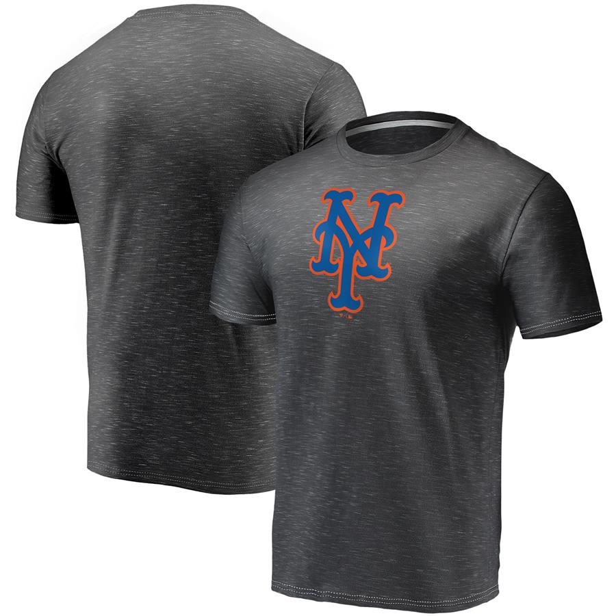 New York Mets Fanatics Branded Official Logo Space Dye T-Shirt - Charcoal