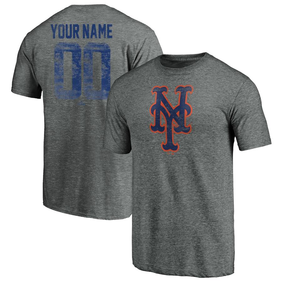 New York Mets Fanatics Branded Personalized Heritage Tri-Blend T-Shirt - Heathered Gray