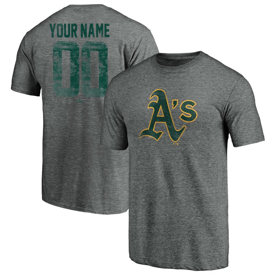 Oakland Athletics Fanatics Branded Personalized Heritage Tri-Blend T-Shirt - Heathered Gray