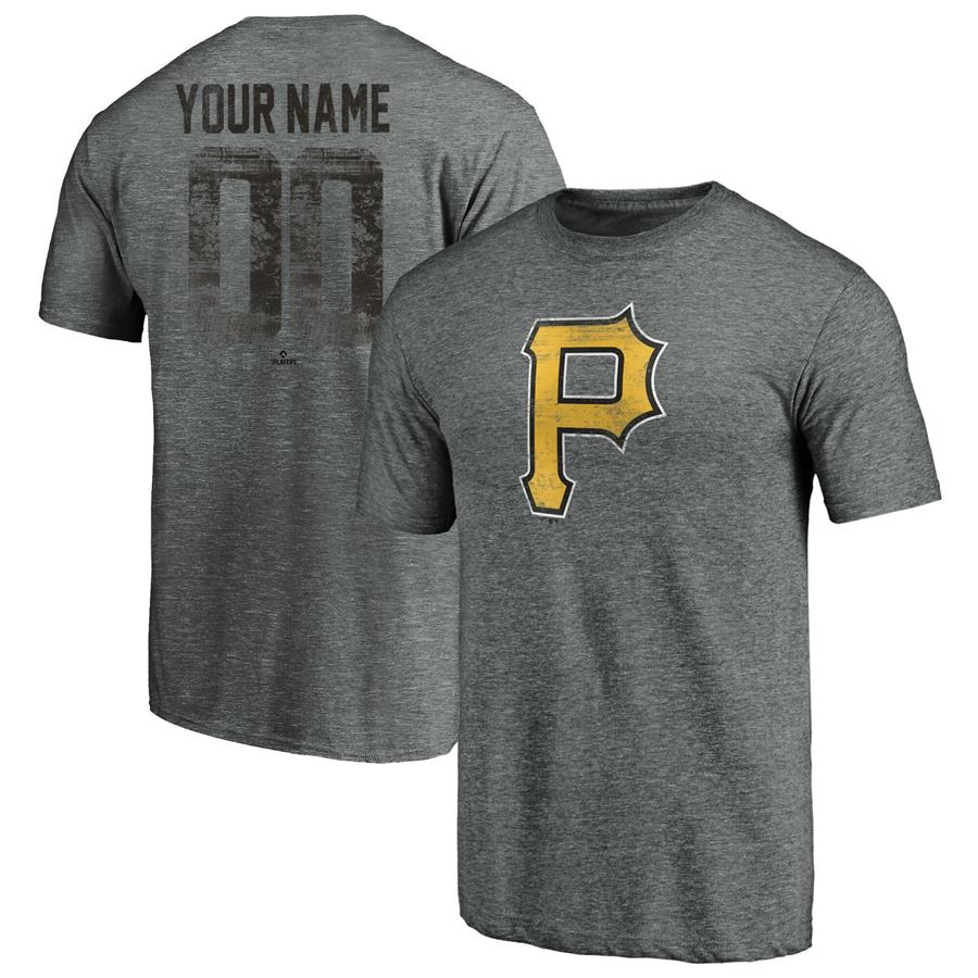 Pittsburgh Pirates Fanatics Branded Personalized Heritage Tri-Blend T-Shirt - Heathered Gray