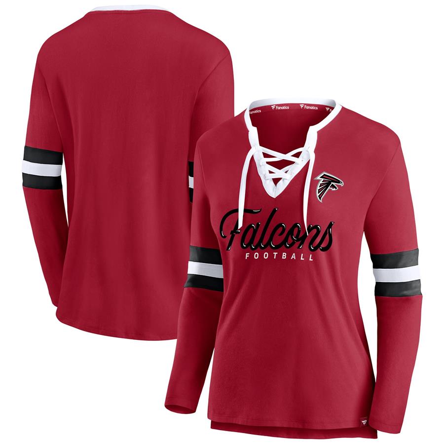 Atlanta Falcons Fanatics Branded Women's Block Party Team Script Lace-Up Long Sleeve T-Shirt - Red