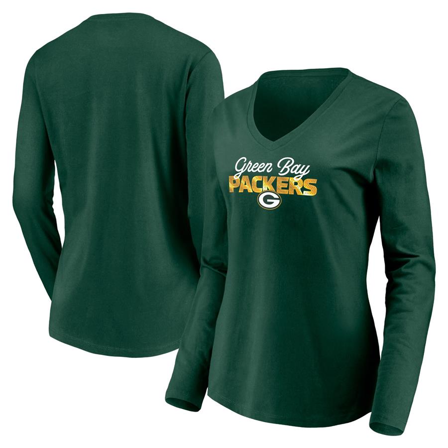 Green Bay Packers Fanatics Branded Women's Highly Valued Long Sleeve V-Neck T-Shirt - Green