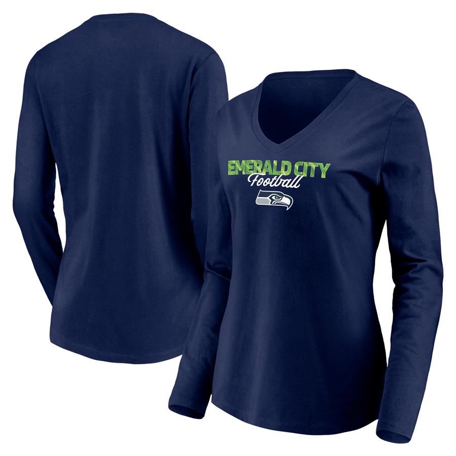 Seattle Seahawks Fanatics Branded Women's Highly Valued Long Sleeve V-Neck T-Shirt - College Navy