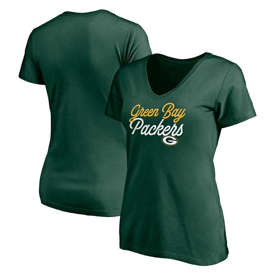 Green Bay Packers Fanatics Branded Women's Long Stride V-Neck T-Shirt - Green