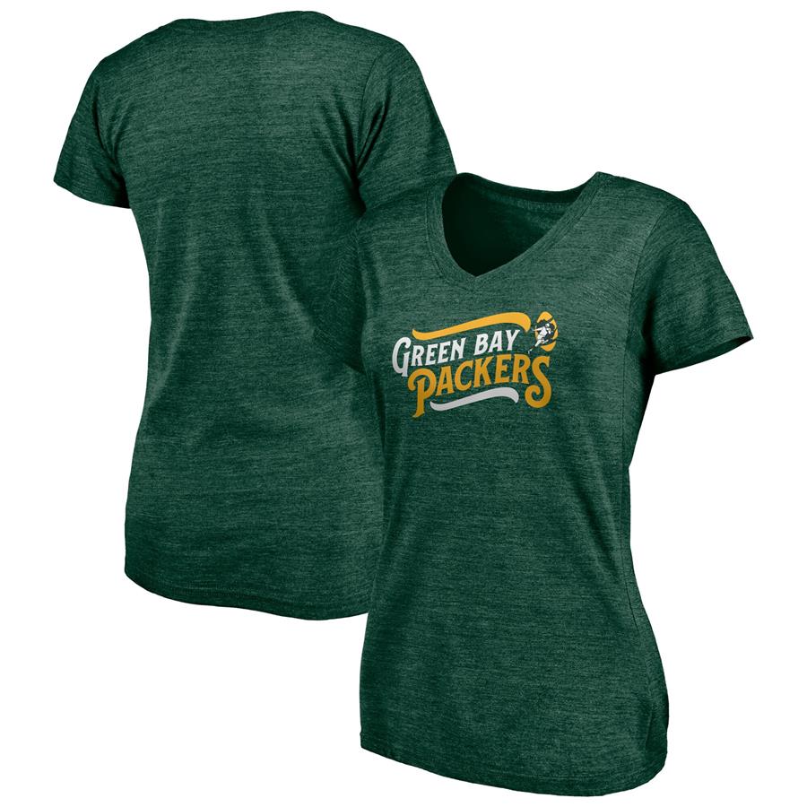 Green Bay Packers Fanatics Branded Women's Historic Logo Sport Resort Ladder of Success V-Neck Tri-Blend T-Shirt - Heathered Green