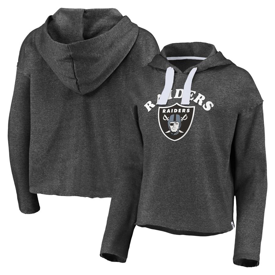Las Vegas Raiders Fanatics Branded Women's Historic Logo Sport Resort Vintage Arc Cropped Raw Edge Pullover Hoodie - Heathered Charcoal