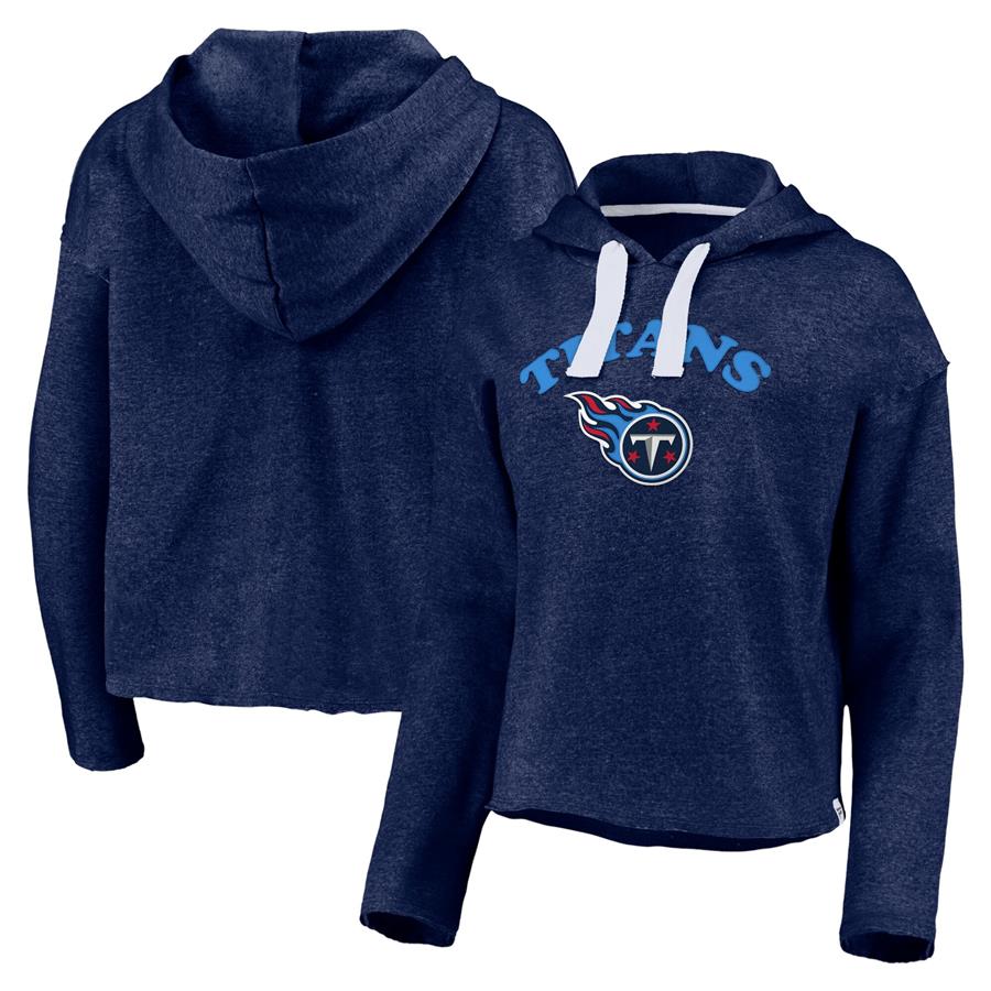 Tennessee Titans Fanatics Branded Women's Historic Logo Sport Resort Vintage Arc Cropped Raw Edge Pullover Hoodie - Heathered Navy