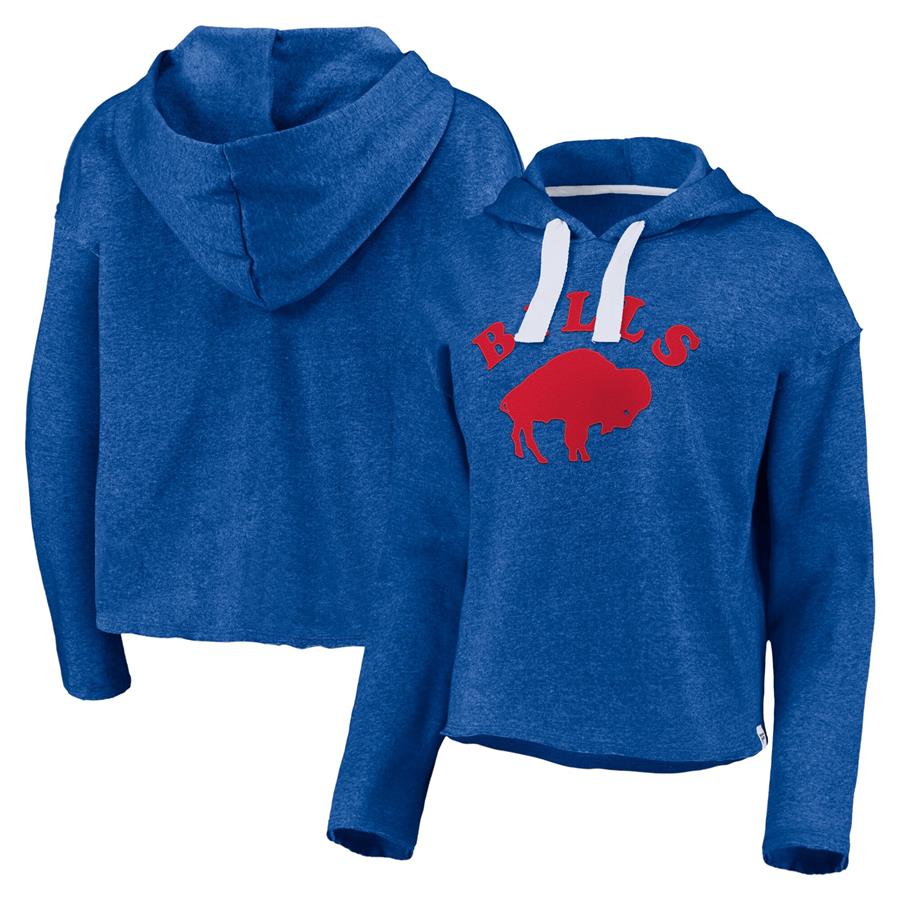 Buffalo Bills Fanatics Branded Women's Historic Logo Sport Resort Vintage Arc Cropped Raw Edge Pullover Hoodie - Heathered Royal