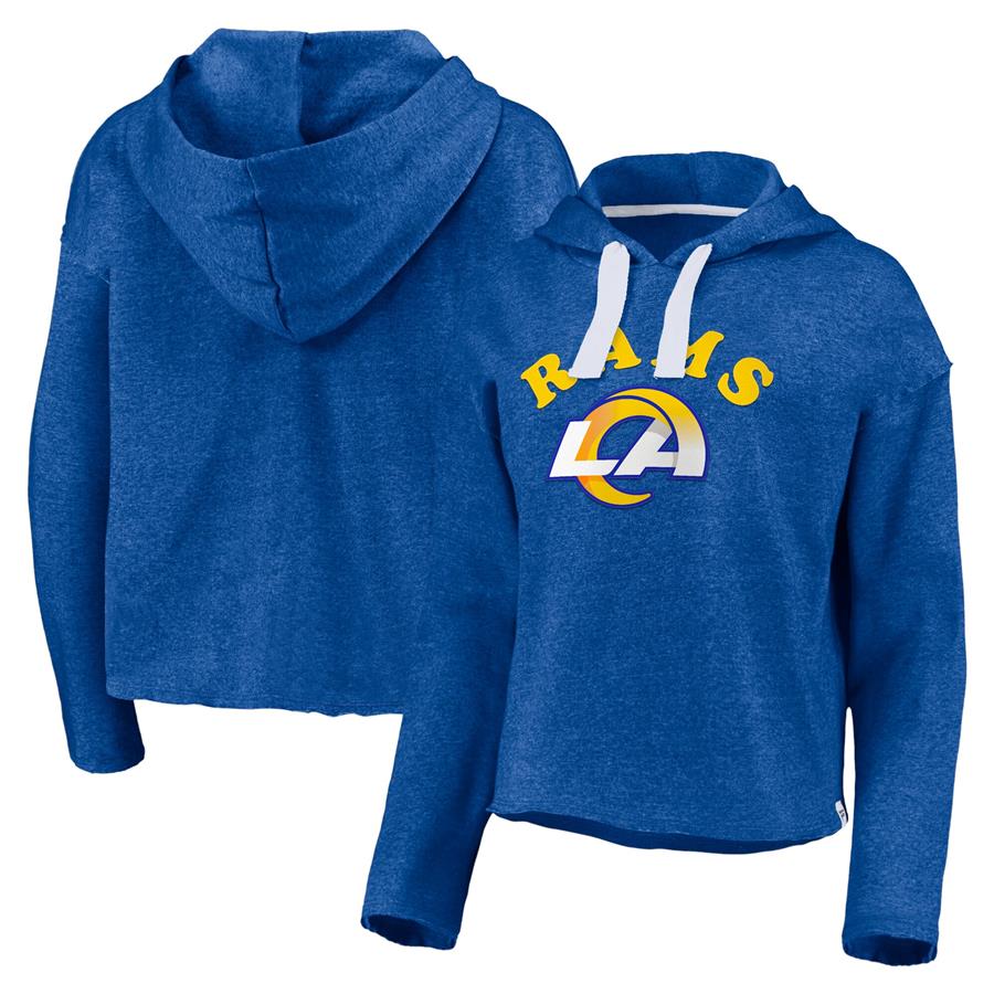 Los Angeles Rams Fanatics Branded Women's Historic Logo Sport Resort Vintage Arc Cropped Raw Edge Pullover Hoodie - Heathered Royal