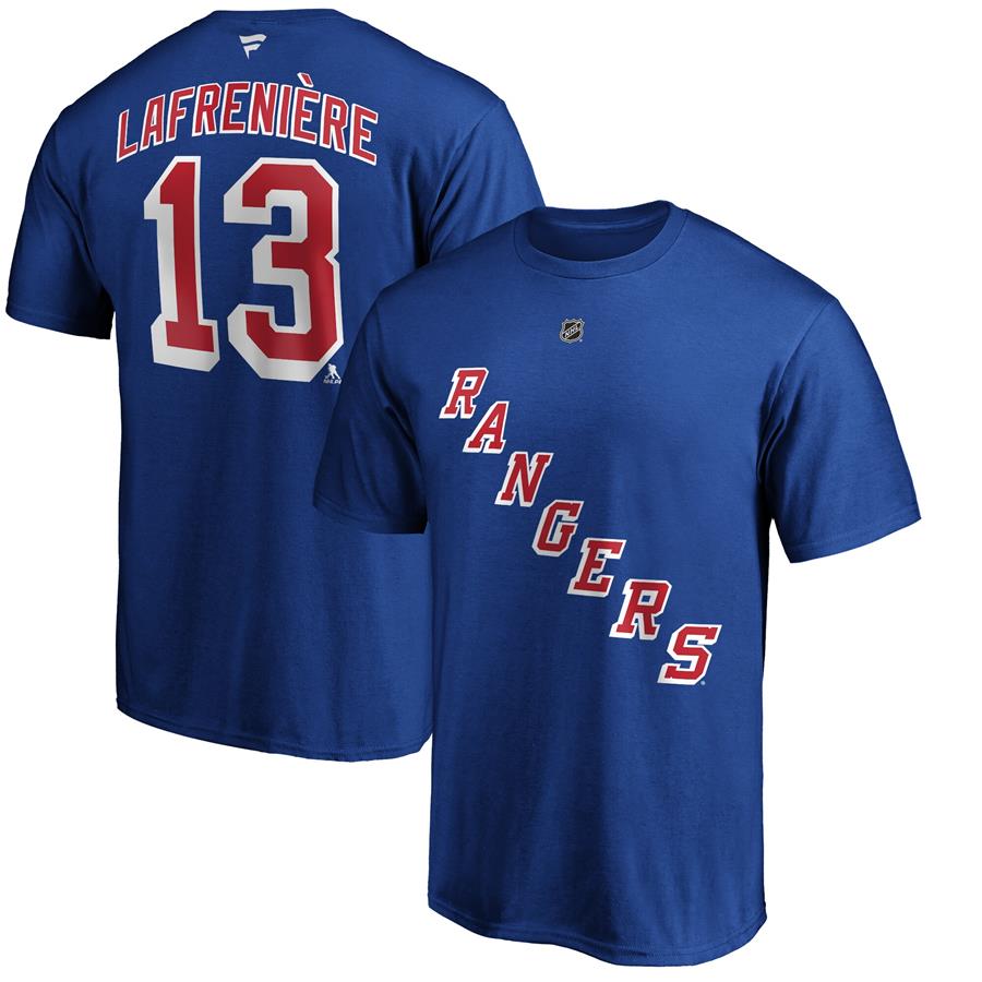 Alexis Lafrenière New York Rangers Fanatics Branded Authentic Stack Name & Number T-Shirt - Blue