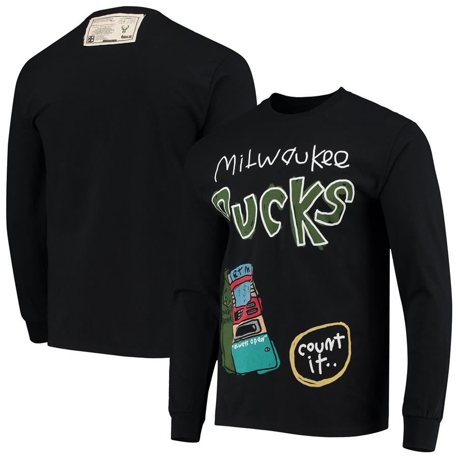 Milwaukee Bucks After School Special Wordmark Long Sleeve T-Shirt - Black
