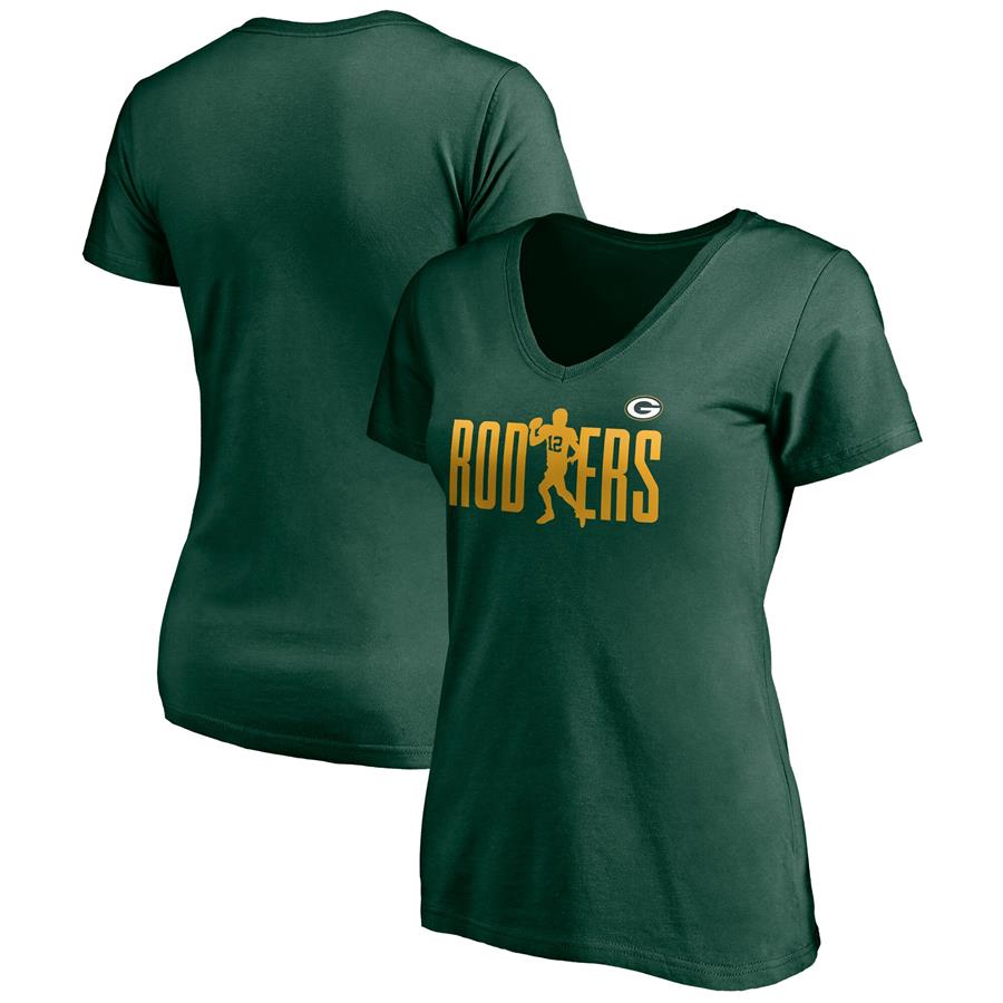 Aaron Rodgers Green Bay Packers Fanatics Branded Women's Checkdown V-Neck T-Shirt - Green