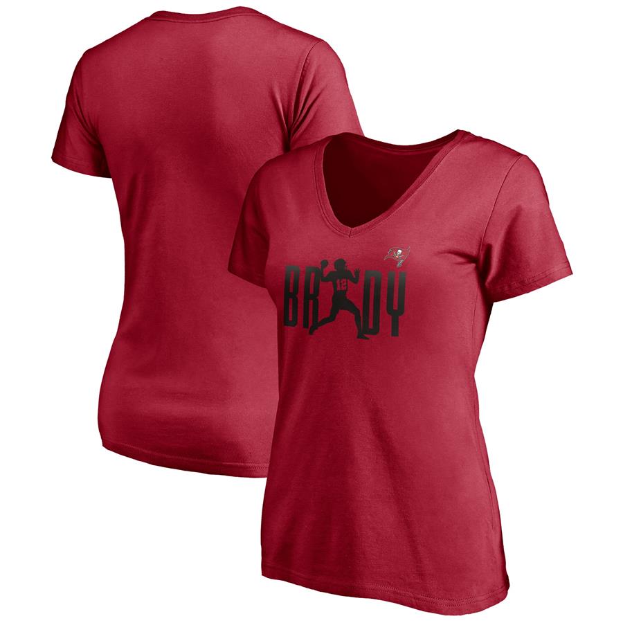 Tom Brady Tampa Bay Buccaneers Fanatics Branded Women's Checkdown V-Neck T-Shirt - Red