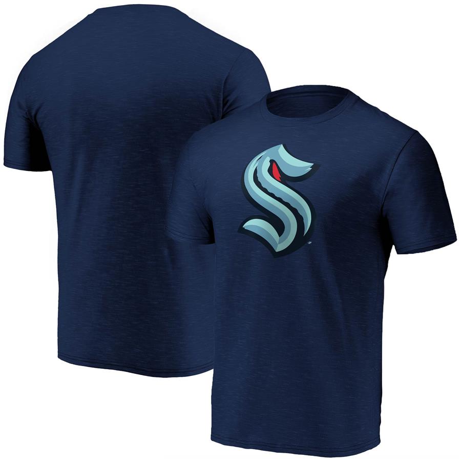 Seattle Kraken Fanatics Branded Primary Logo Space Dye T-Shirt - Deep Sea Blue