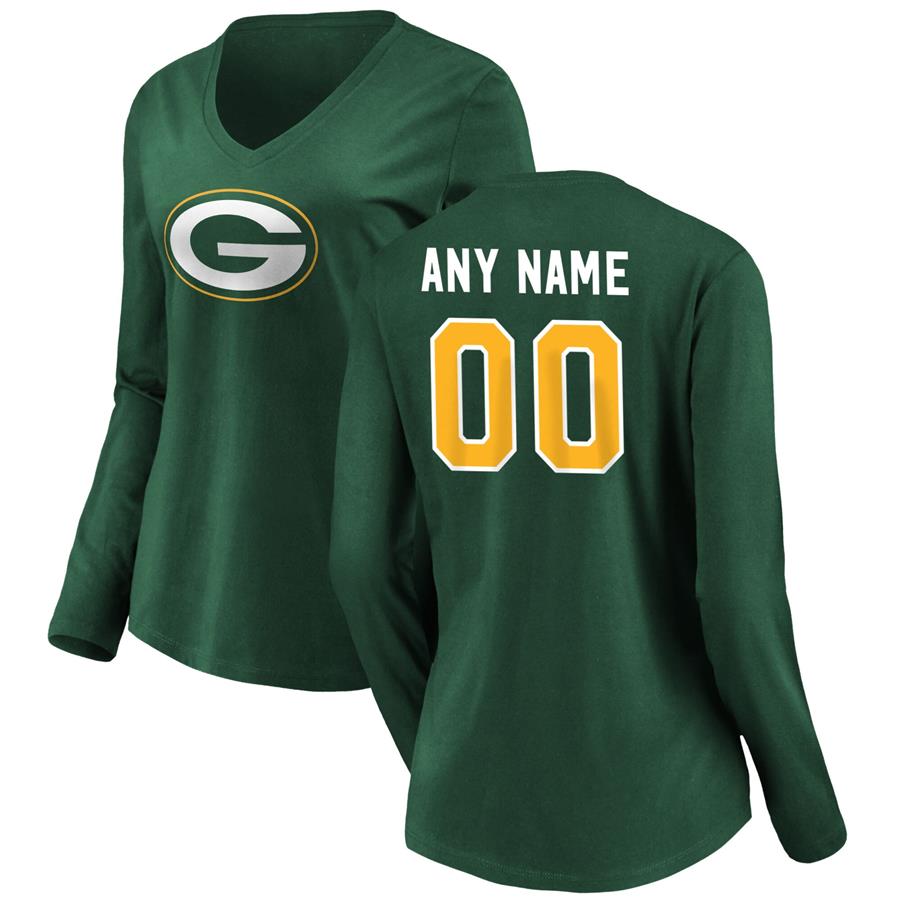 Green Bay Packers Fanatics Branded Women's Personalized Winning Streak Name & Number Long Sleeve V-Neck T-Shirt - Green