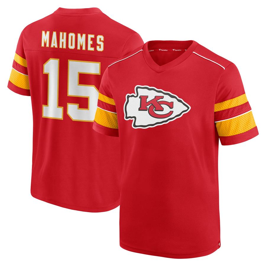 Patrick Mahomes Kansas City Chiefs Fanatics Branded Hashmark Name & Number V-Neck T-Shirt - Red
