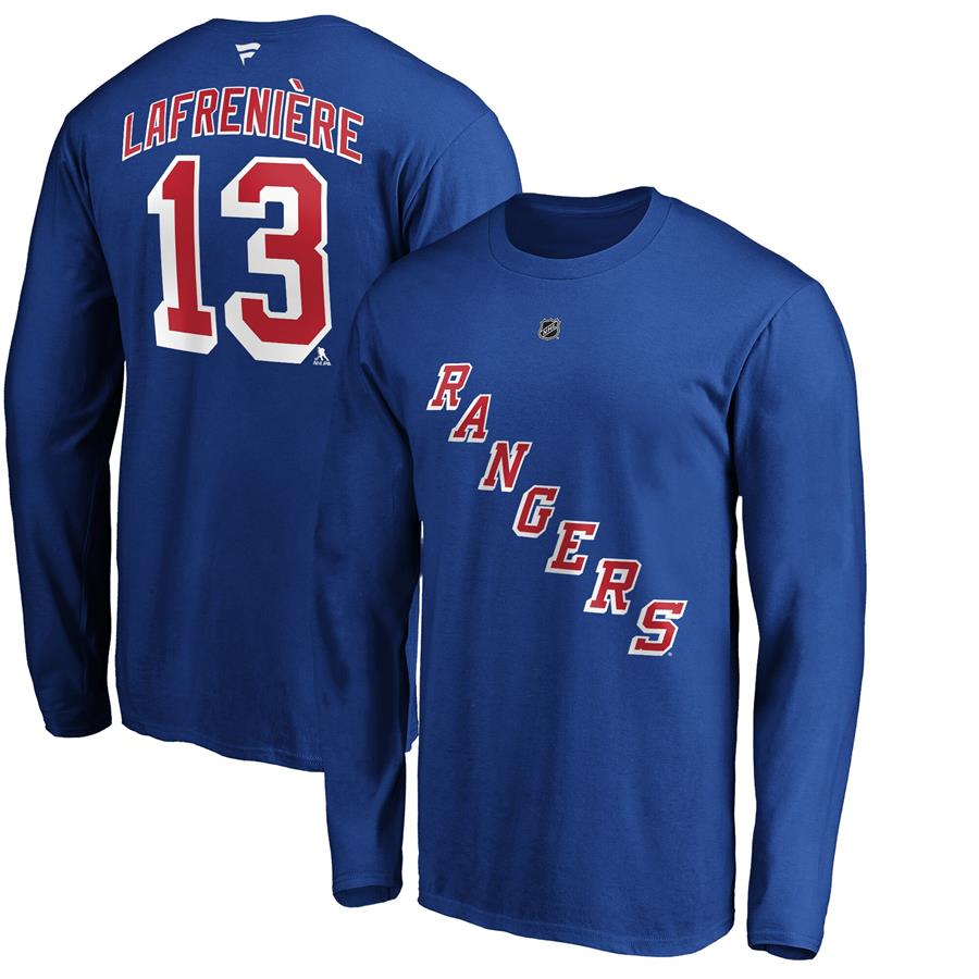 Alexis Lafrenière New York Rangers Fanatics Branded Authentic Stack Name & Number Long Sleeve T-Shirt - Blue