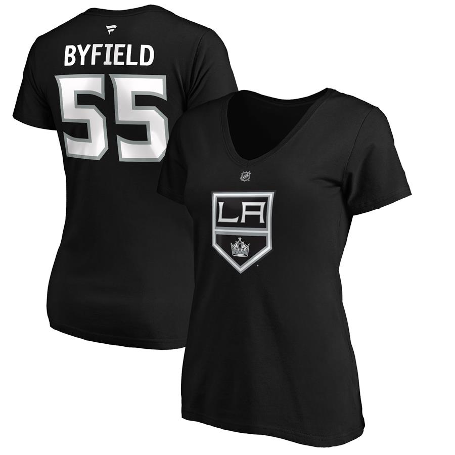 Quinton Byfield Los Angeles Kings Fanatics Branded Women's Authentic Stack Name & Number V-Neck T-Shirt - Black