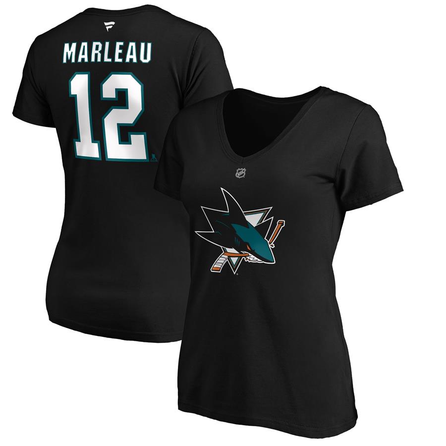 Patrick Marleau San Jose Sharks Fanatics Branded Women's Authentic Stack Name & Number V-Neck T-Shirt - Black