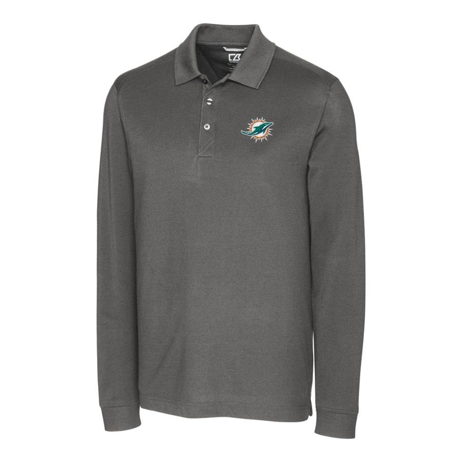 Miami Dolphins Cutter & Buck Advantage Long Sleeve Polo - Gray