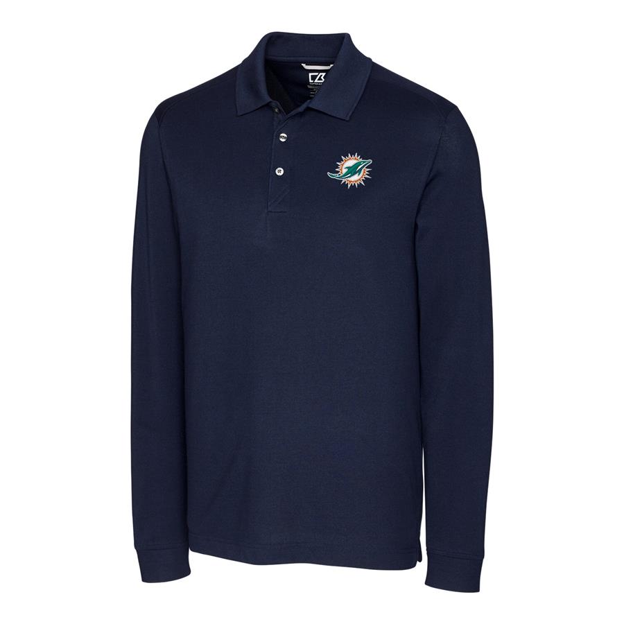 Miami Dolphins Cutter & Buck Advantage Long Sleeve Polo - Navy