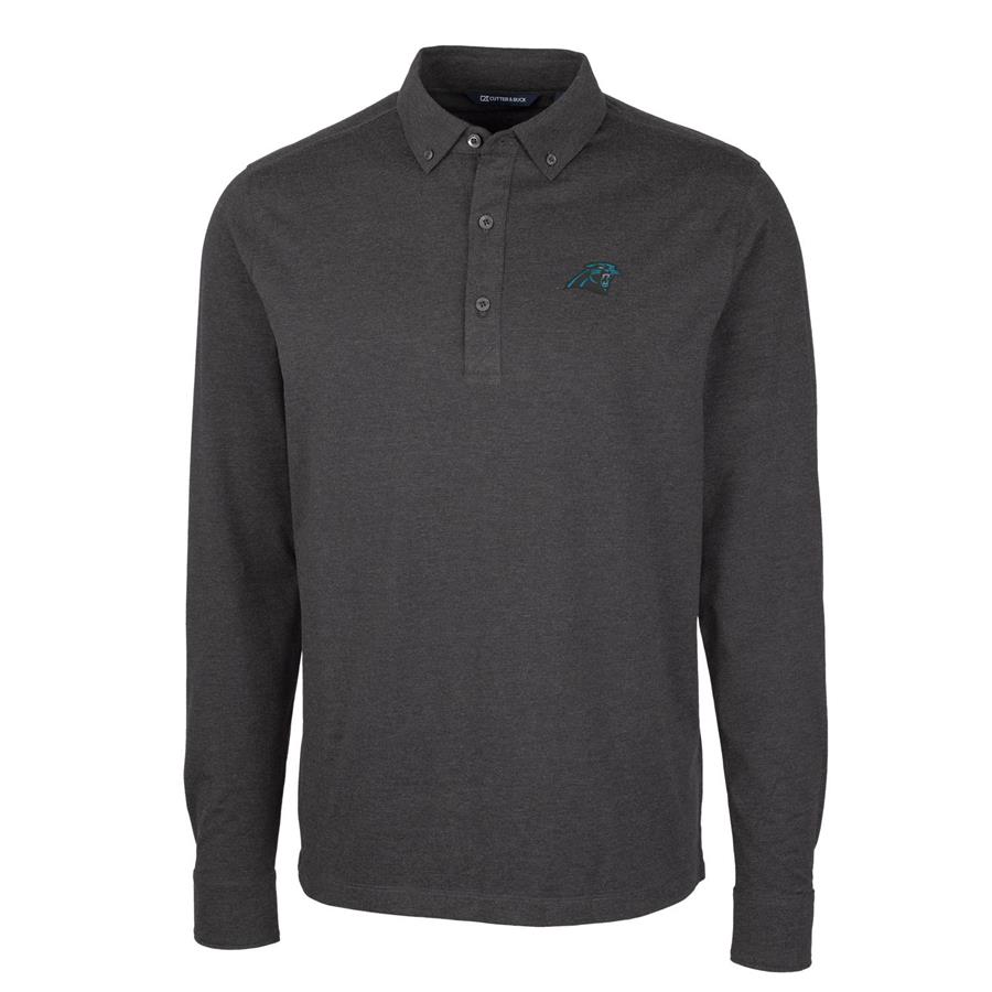 Carolina Panthers Cutter & Buck Advantage Jersey Long Sleeve Polo - Heather Black