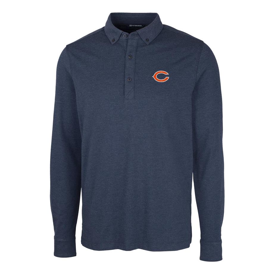 Chicago Bears Cutter & Buck Advantage Jersey Long Sleeve Polo - Heather Navy