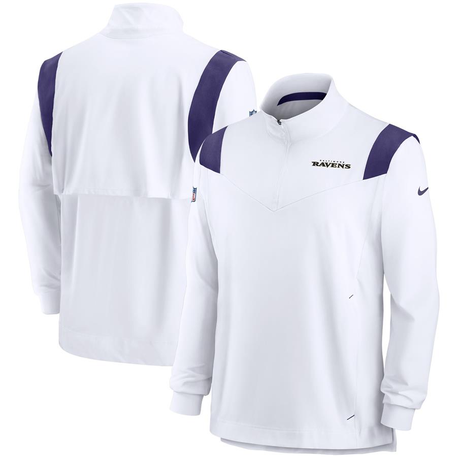 Baltimore Ravens Nike 2021 Sideline Coaches Repel Quarter-Zip Jacket - White