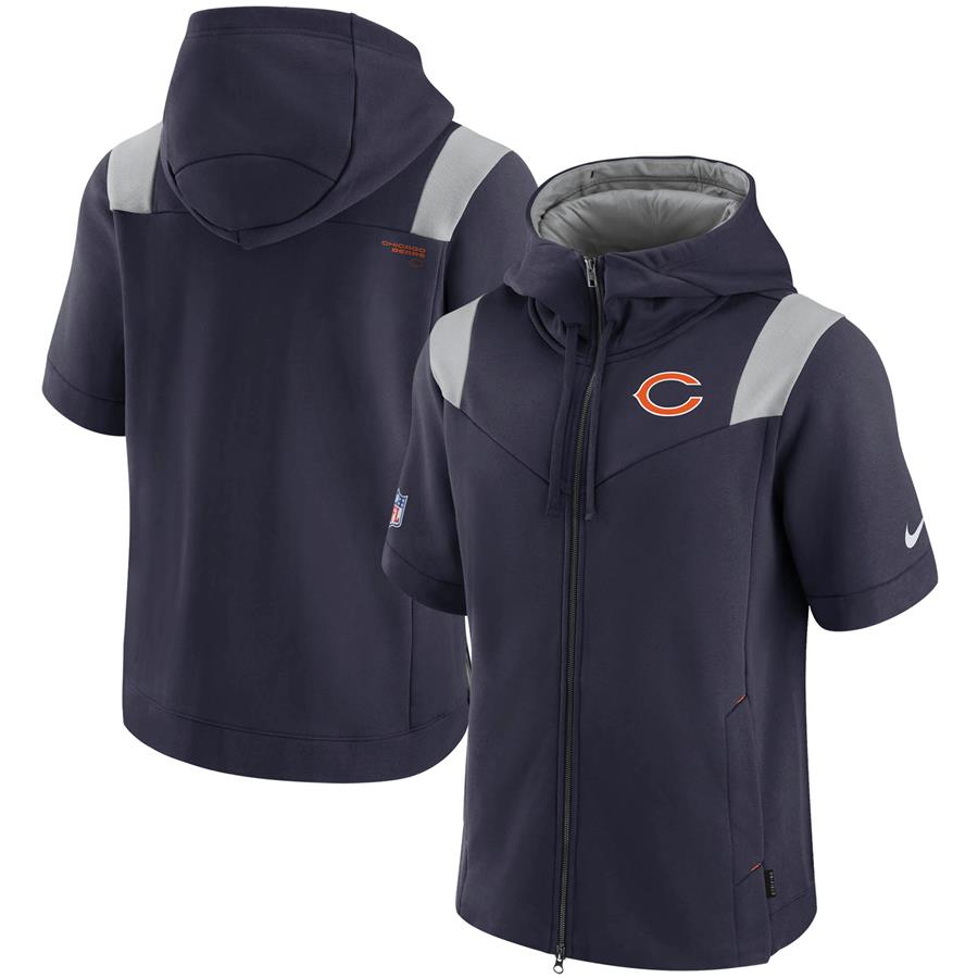 Chicago Bears Nike Sideline Showout Short Sleeve Full-Zip Hoodie - Navy