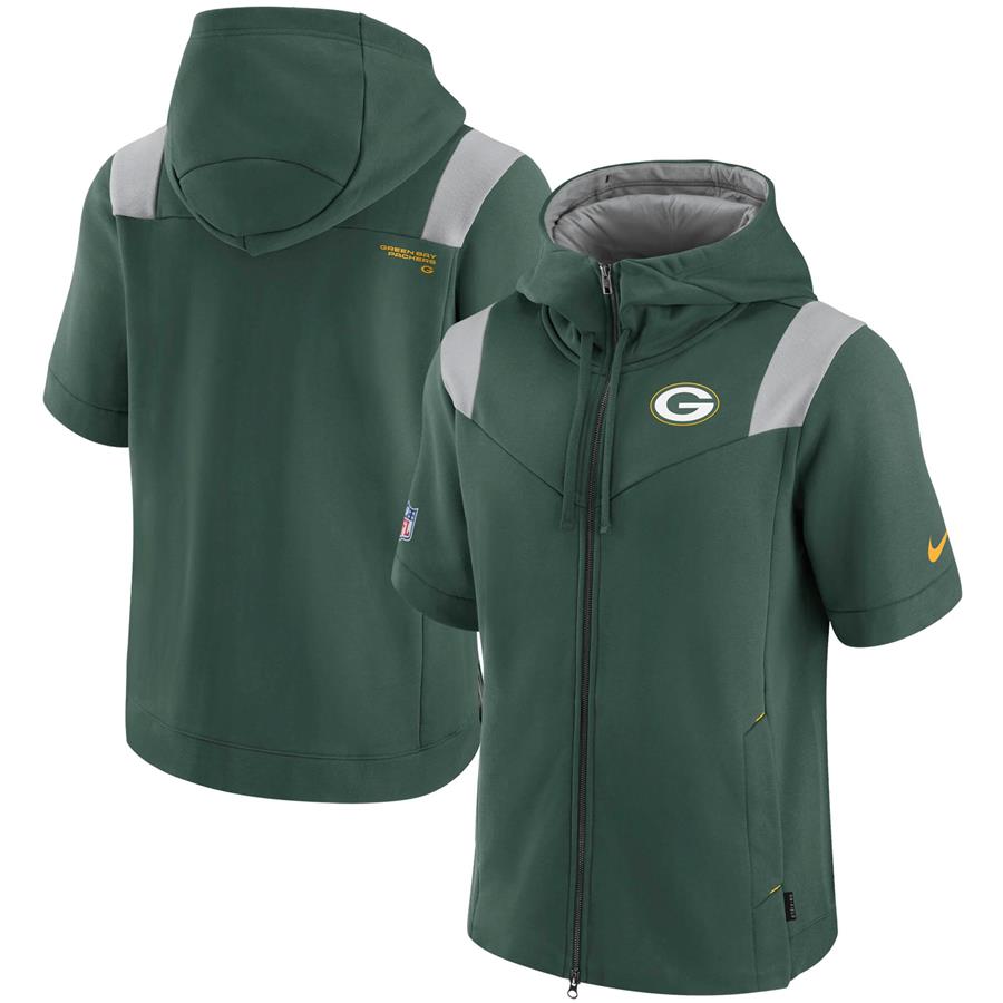 Green Bay Packers Nike Sideline Showout Short Sleeve Full-Zip Hoodie - Green
