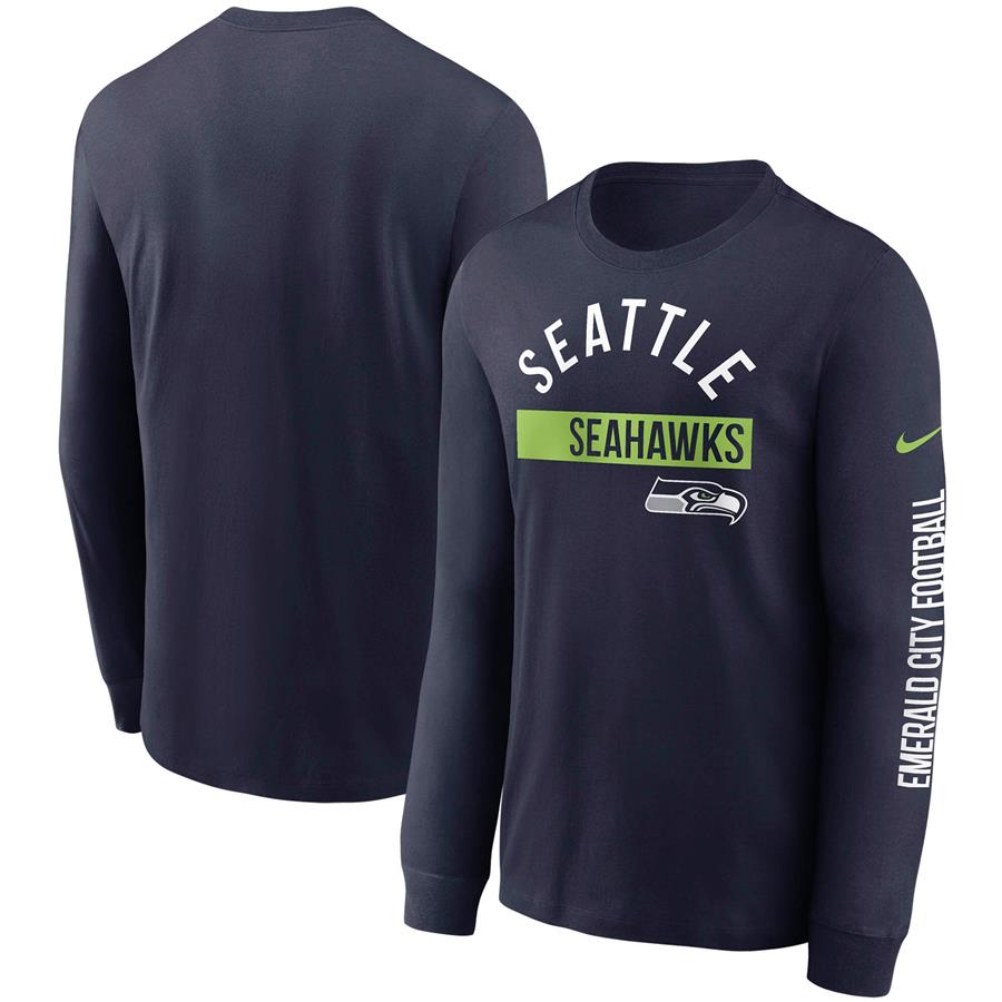 Seattle Seahawks Nike Fan Gear Color Bar Long Sleeve T-Shirt - College Navy