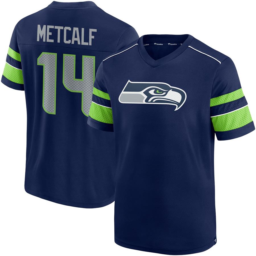 DK Metcalf Seattle Seahawks Fanatics Branded Hashmark Name & Number V-Neck T-Shirt - College Navy