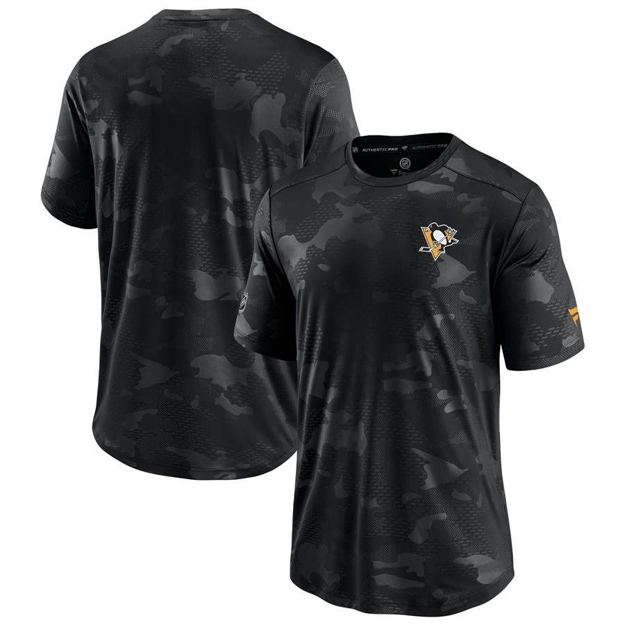Pittsburgh Penguins Fanatics Branded Authentic Pro Locker Room Camo T-Shirt - Black